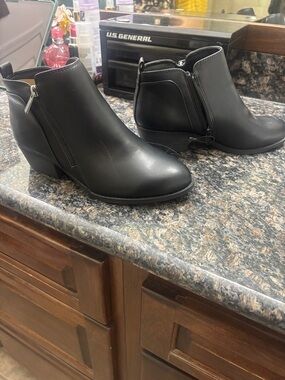 Arizona Jean Company Black Faux-Leather Ankle Booties with Side Zips
